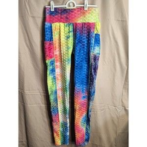 XJBOOST Fashion Rainbow Tie Dye Honeycomb Yoga Leggings Size S/M